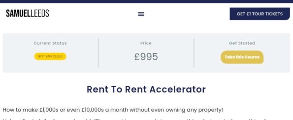 Samuel Leeds – Rent to Rent Accelerator Course | Master Property Deals Fast Enroll in Samuel Leeds’ Rent to Rent Accelerator to learn how to secure rental properties without ownership and build a high-income property business.